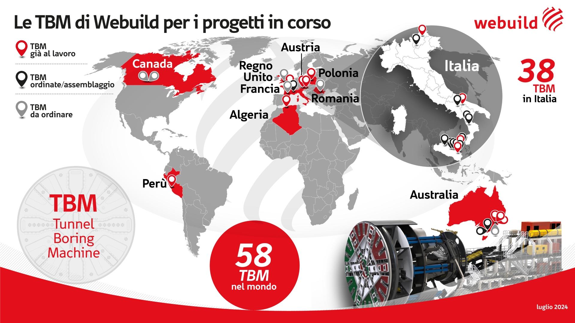 Infografica Le TBM di Webuild per i progetti in corso